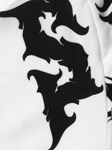 ROMWE MEN Grunge Punk 万圣节、学校用字母和蛇纹印花男式短袖衬衫 - 黑與白 - 查看 4