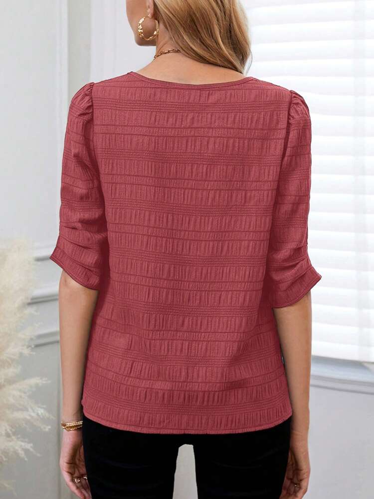 Women Solid Color Bubble Sleeve Loose Casual Shirt For Spring And Summer