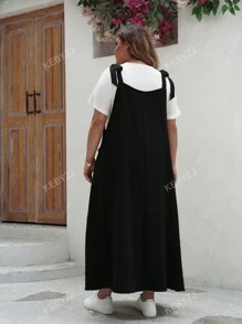 Plus Size Casual Solid Color Pleated Maxi Slip Dress