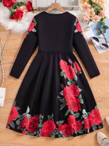 SHEIN Tween Girl Casual Knitted Printed Dress