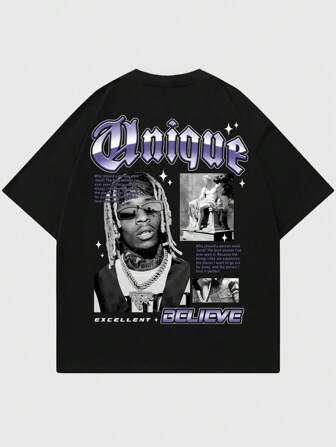 Street Life Herren Vintage Hip Hop Charakter bedrucktes Kurzarm T-Shirt für die Schule, Streetwear