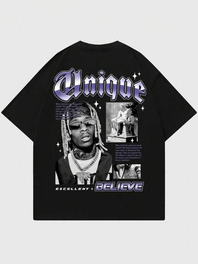 Street Life Maglietta a maniche corte con stampa vintage di caratteri hip hop dello stile urbano, per la scuola