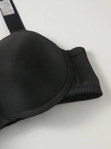 Letter Tape Panel Push Up Bra, Rave - Black - View 3