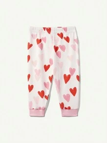 Cozy Pixies Set di pigiami per neonata con vestibilità aderente, motivo a cuore, colletto rotondo, top pullover a manica lunga e pantaloni con piedini