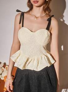 Chiquease Contast Color Padded Racerback Cropped Tank Top For Women, Textured Fabric - Beige - View 5