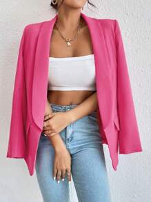 EMERY ROSE Women Fashion Solid Color Long Sleeve Blazer Jacket Fall Cloth For Women - Hot Pink - View 5