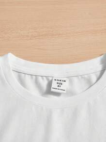 SHEIN Leap Crew Tween男孩休閒簡約字母印花短袖T恤，適用於夏季 - 白色 - 查看 4