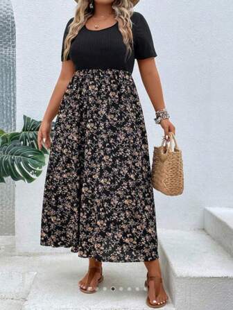 SHEIN LUNE Plus Size Floral Patchwork Dress