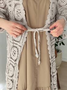 FRIFUL Damen Strand lässig Jakobsmuschelbesatz Pointelle Strickjacke