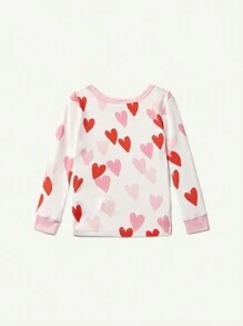 Cozy Pixies Set di pigiami per neonata con vestibilità aderente, motivo a cuore, colletto rotondo, top pullover a manica lunga e pantaloni con piedini