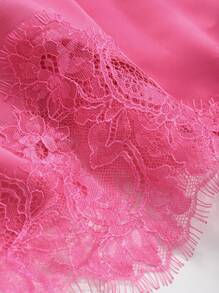 DAZY Thin Strap Cross Hollow Out Satin And Lace Patchwork Sexy Backless Camisole Sleepwear Pajama