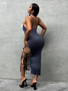 Flirla Plus Size dành cho nữ Váy Bodycon in họa tiết có dây buộc bên hông và dây buộc - Nhiều màu - Xem 3