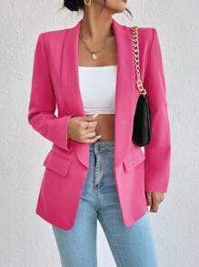 EMERY ROSE Women Fashion Solid Color Long Sleeve Blazer Jacket Fall Cloth For Women - Hot Pink - View 6
