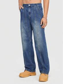 ROMWE MEN Street Life Nam Thon gọn Quần jean Với Nghiêng Túi Và Rửa Sự điều trị - Màu xanh lam - Xem 5