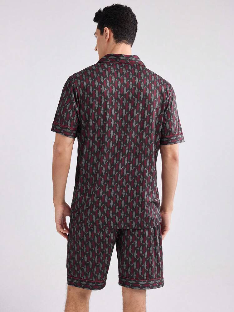 Men Fashion Printed Short Sleeve Shirt And Shorts Home Suit