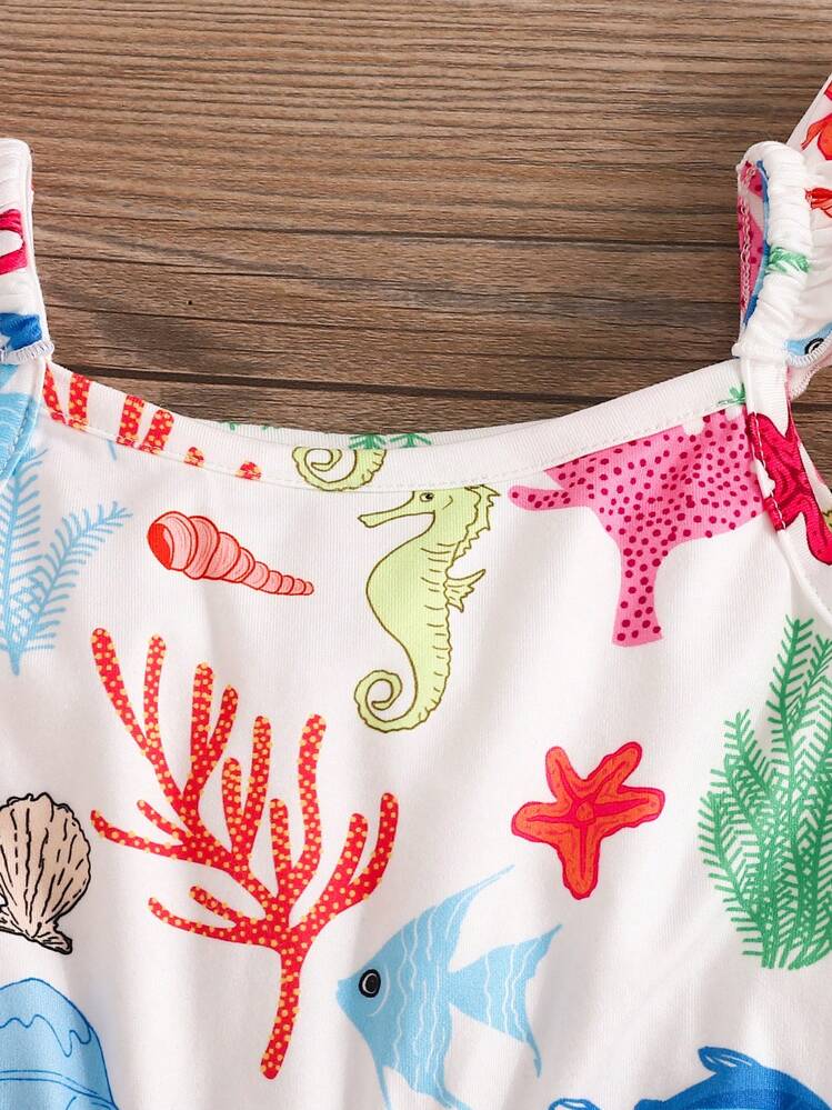 Travachic KIDS 寶寶女孩休閒針織彈力可愛卡通圖案連身衣，適用於夏天 - 白色 - 查看 4