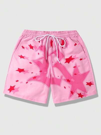 Prep Herren Shorts mit Sterne und Buchstaben Muster für legere Lässig Kleidung, Frühling und Sommer, Schule