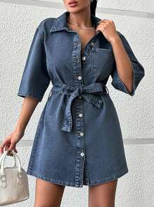 RueChic Denim Dress Medium Wash - Medium Wash - View 4