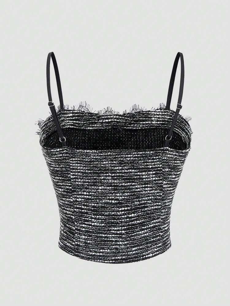 Women Bow Detail Decorated Fringed Camisole Top