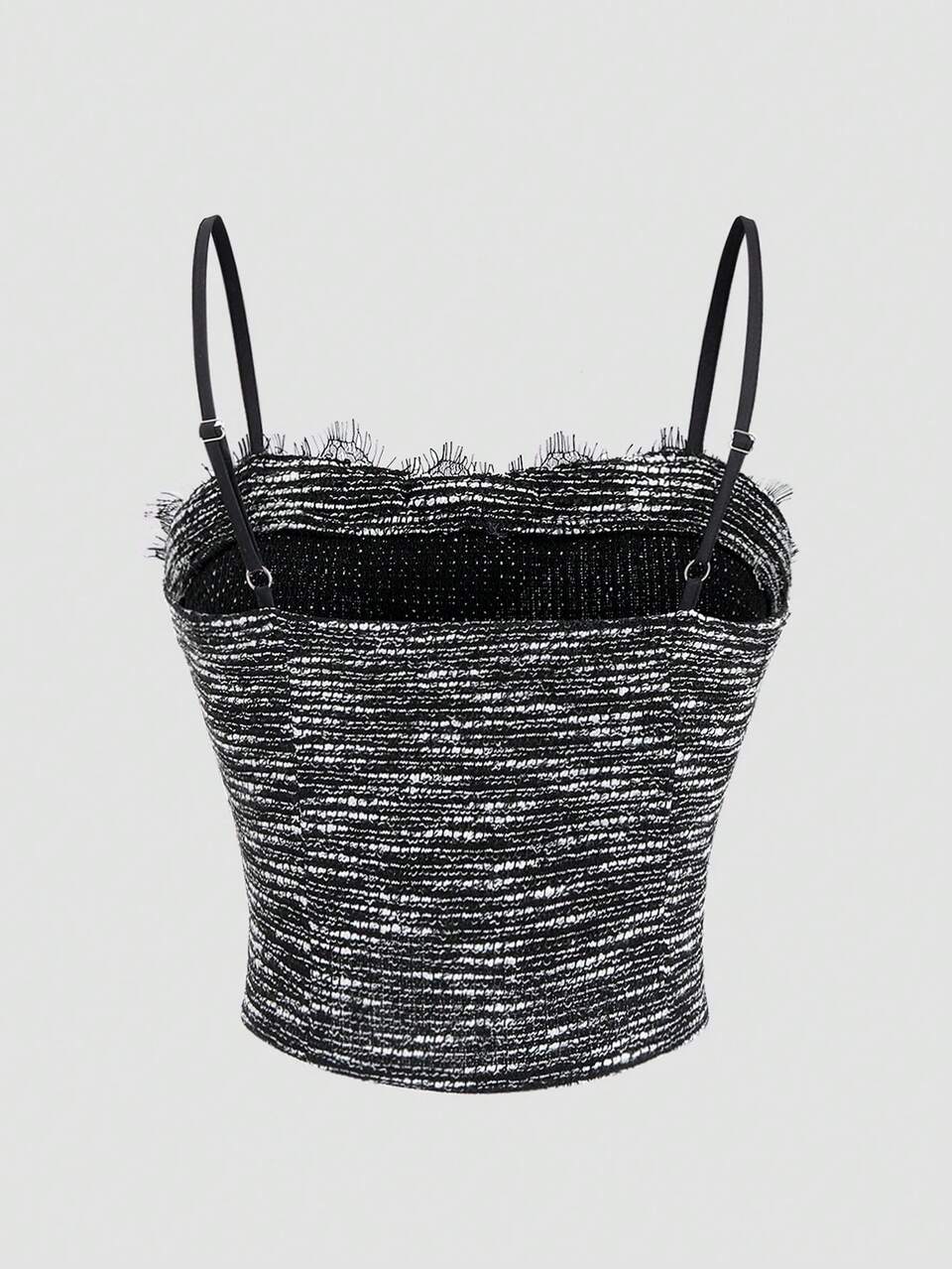 Women Bow Detail Decorated Fringed Camisole Top