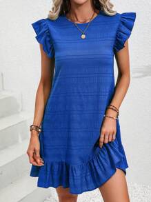 Breezaya Robe simple de couleur unie pour femmes avec décoration en dentelle