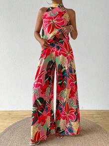 Breezaya Women's Bohemian Tropical Print Halter 2-Piece Set, Summer