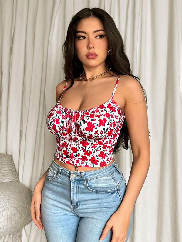 Firerie Top crop pentru damă, cu imprimeu floral, perfect pentru o vacanță elegantă