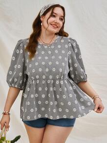 Dreamara Chemise à fleurs blanches et noires de grande taille
