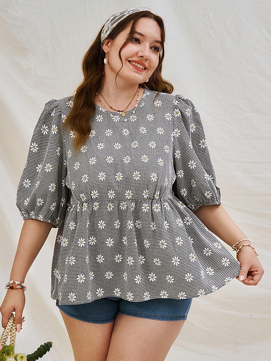 Dreamara Chemise à fleurs blanches et noires de grande taille
