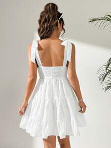 SHEIN EZwear 女式白色編織打結度假連身裙