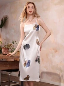 Aveloria Vintage Elegant Slim-Fit Fashion Pattern Printed Waist-Cinched Women Dress