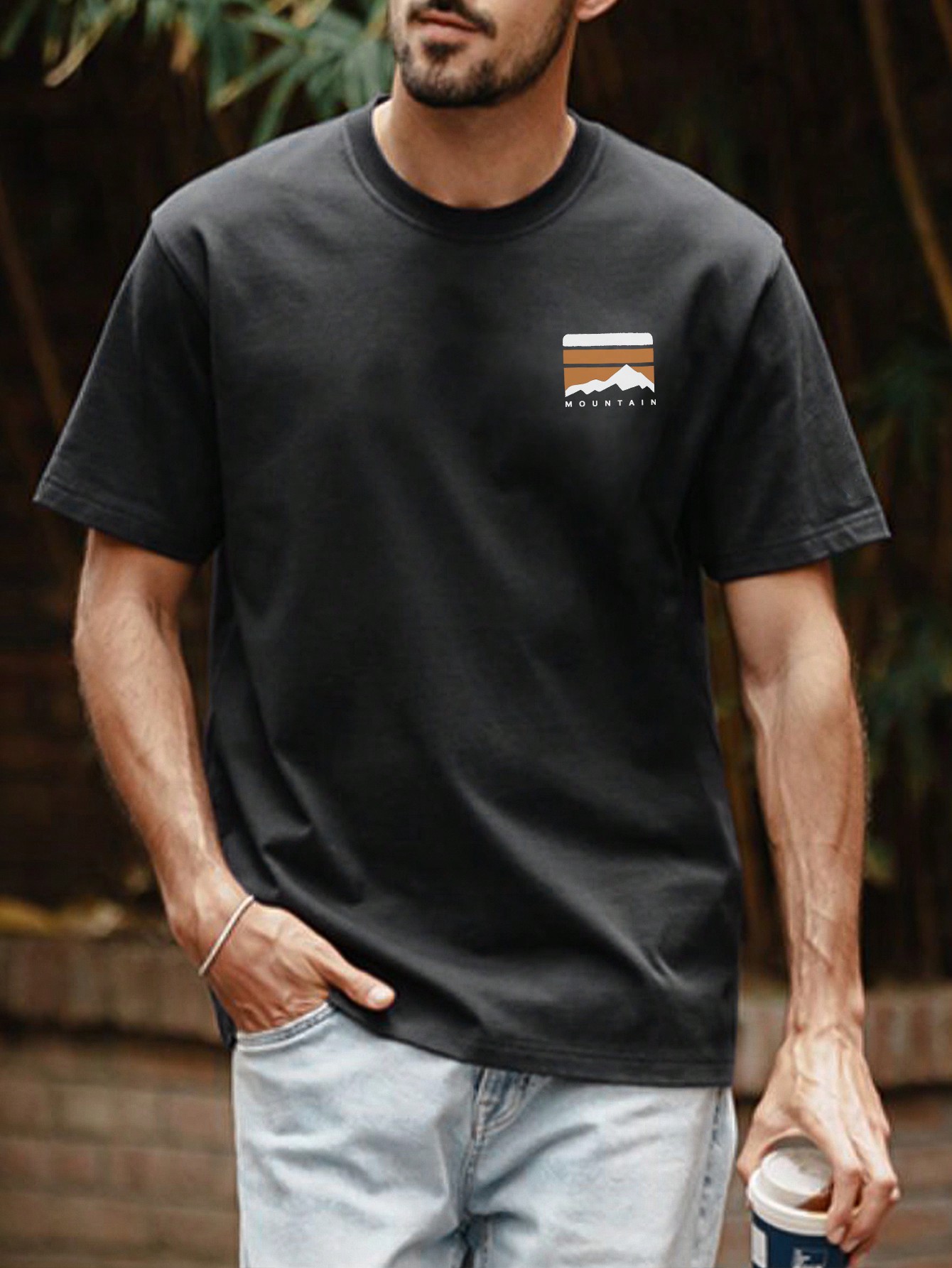 Men's Mountain Print Round Neck Casual Short Sleeve T-Shirt