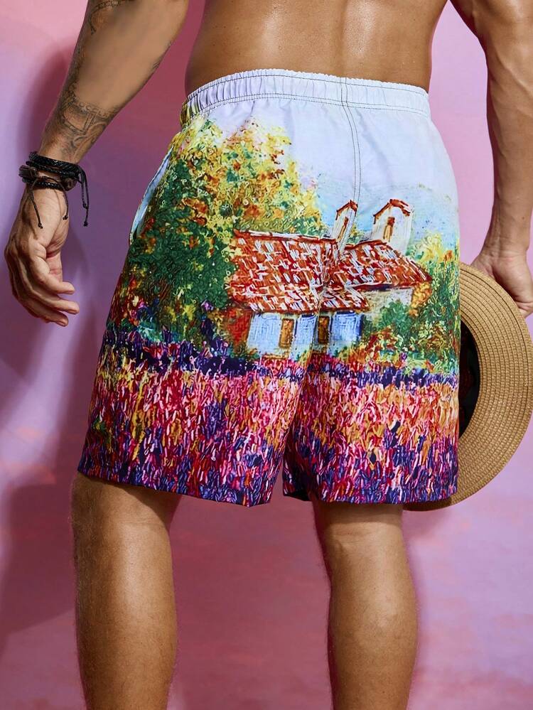 Men Fashionable Summer Holiday Print Beach Shorts