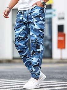 Manfinity LEGND Quần jean nam ngụy trang in dây rút thắt lưng buộc mắt cá chân Quần jean bảo hộ lao động - Màu xanh lam - Xem 6