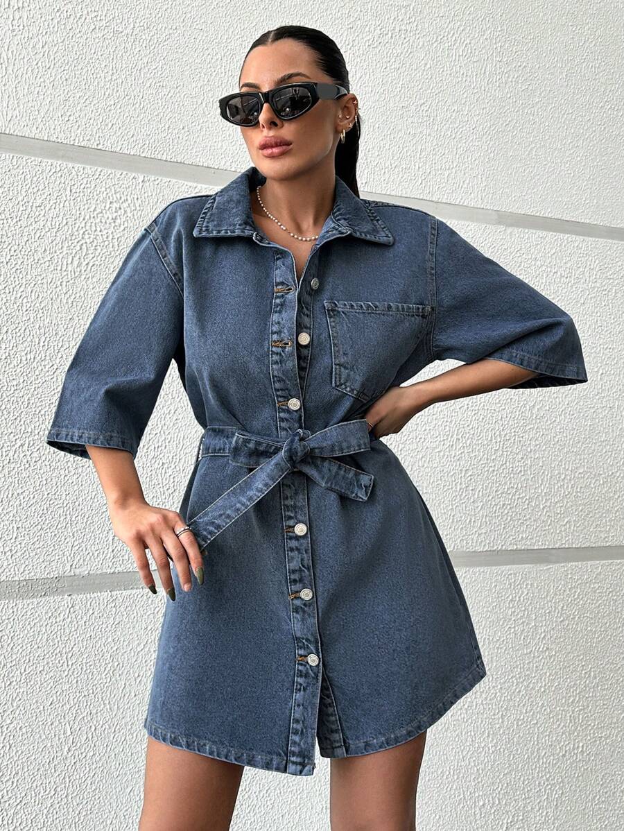 RueChic Denim Dress Medium Wash - Medium Wash - View 1
