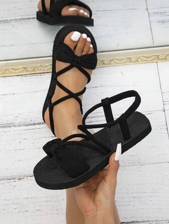 Zapatos planos de moda para mujer, tipo sandalia, con suela de cuerda de paja para playa y vacaciones