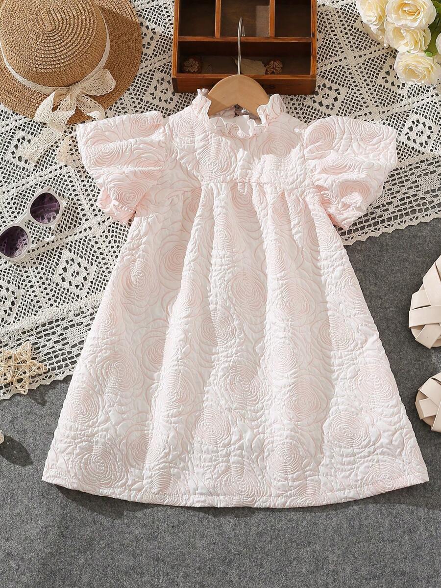 Young Girl Summer New Jacquard Dress Ladylike Style Dress - Pink - View 1