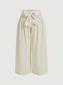 SHEIN MOD Pantalones color albaricoque con cinturón de lazo para primavera en talla grande - Albaricoque - Ver 1