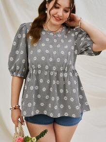 Dreamara Chemise à fleurs blanches et noires de grande taille