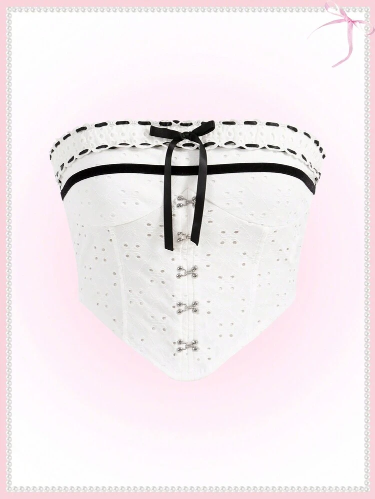 Kawaii Ballet Bow White Sheer Lace Cute Summer Tops