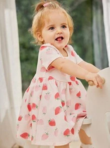 Cozy Pixies Vestido de línea A para bebé niña con manga corta y dibujos animados en el estampado, con banda elástica en la cintura, conjunto de 2 piezas
