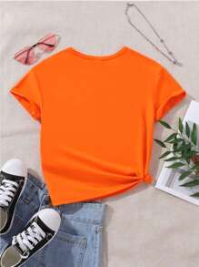 Young Girls' Casual Slogan Print Short Sleeve T-Shirt For Summer