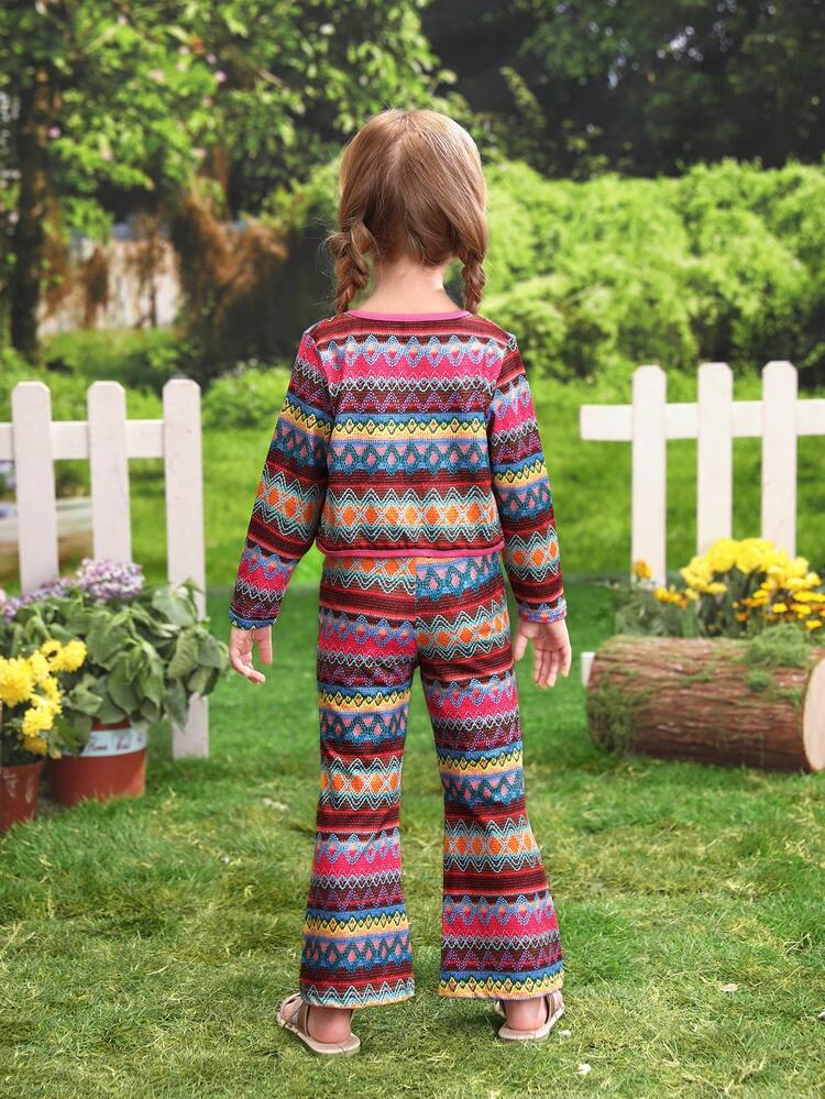 Young Girl Geo Print Jacket & Flare Leg Pants