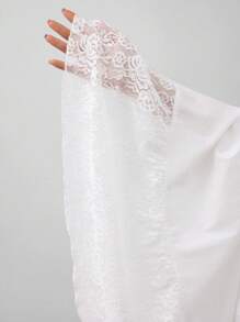 Forever 21 撞色蕾絲優雅束腰A字裙 - 白色 - 查看 5