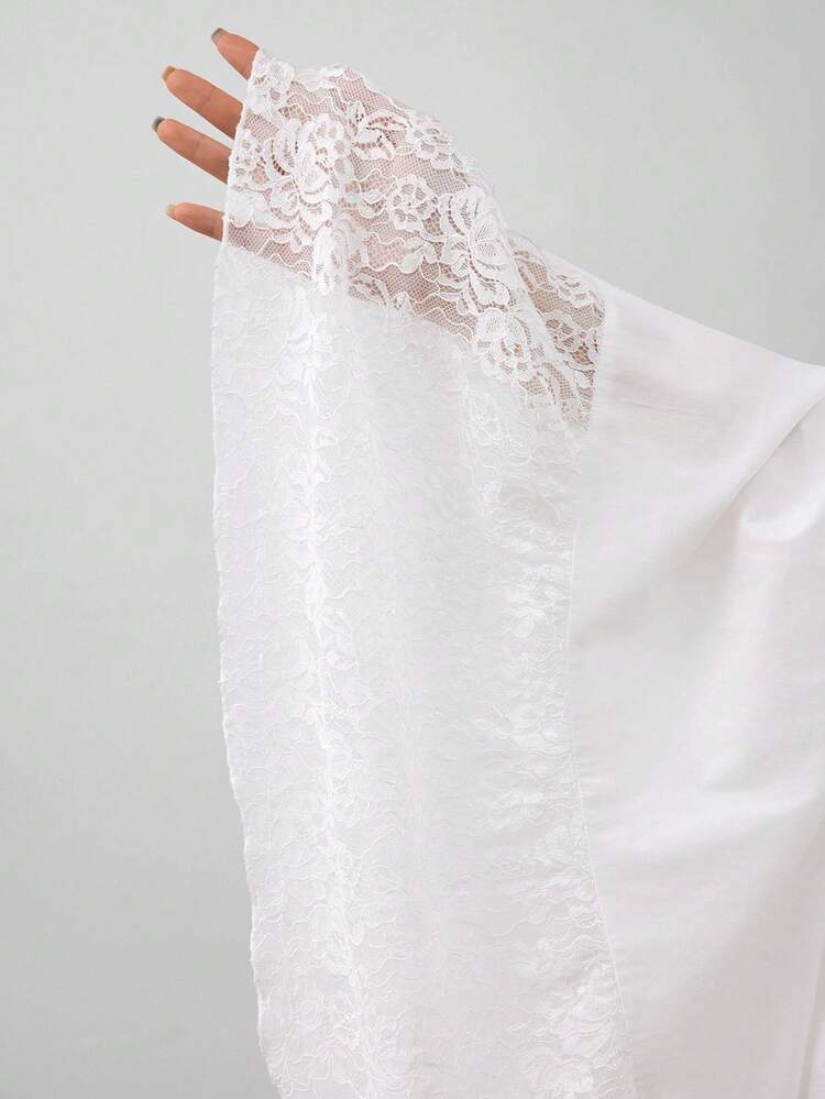 Contrast Lace Elegant Drawstring Waist A-Line Skirt