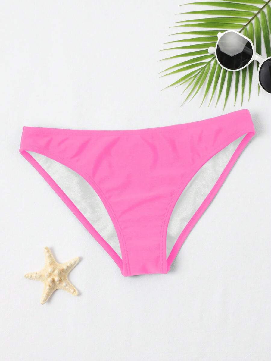 Swim Basics Solid Color Elastic Bikini Bottom For Summer Beach - Pink - View 1