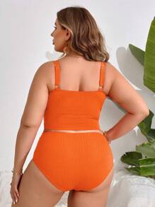 Swim Lushoire Conjunto de Tankini sólido con pliegues para playa de verano en talla grande - Naranja - Ver 2