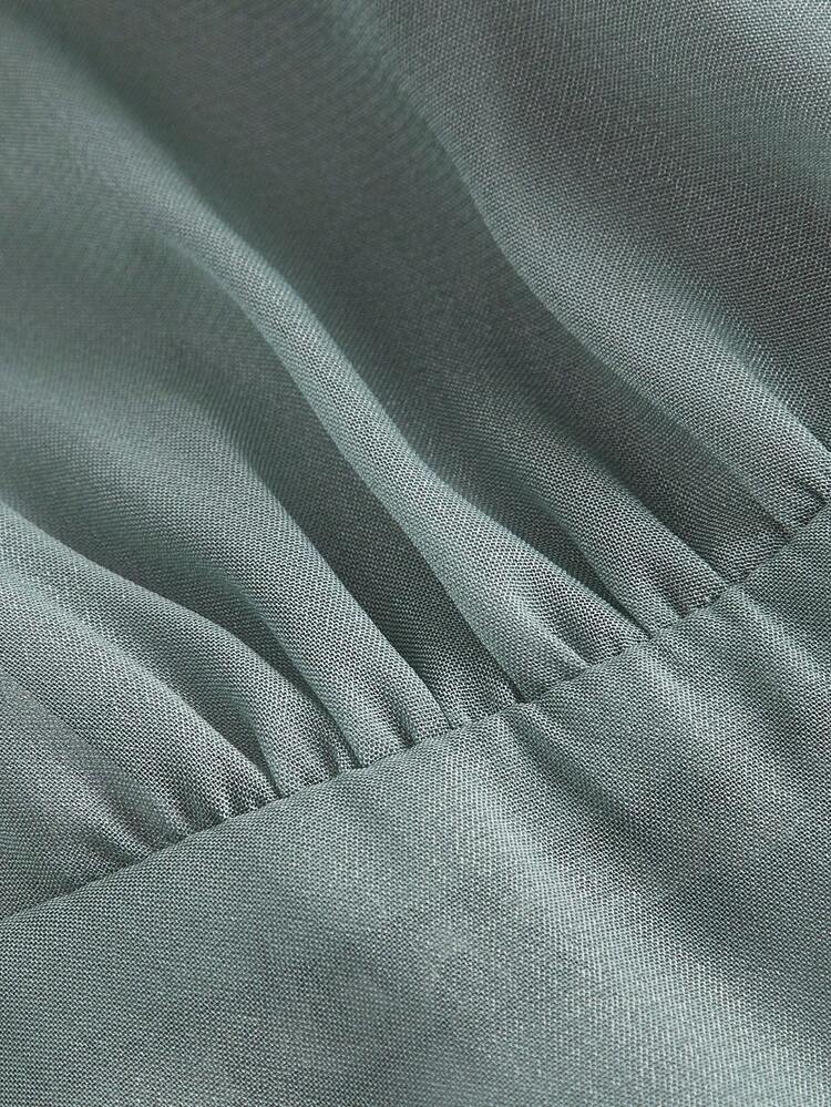 SHEIN MOD 大尺碼多層蕾絲純色打結連衣裙 - 淺藍色 - 查看 4