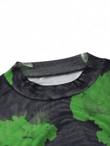 SHEIN Clasi Đầm bodycon dài tay in hoa thời trang cỡ lớn - màu xanh lá - Xem 4