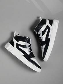 Buty męskie Color Block Letter Patch Decor Oddychające, sznurowane trampki z wysokim stanem, sportowe buty do skateboardingu na świeżym powietrzu